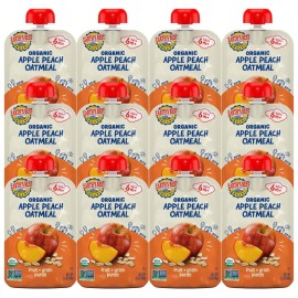 Earth\'s Best Organic Baby Food Pouches, Fruit and Grain Puree for Babies 6 Months and Older, Organic Apple Peach and Oatmeal Puree, 3.5 oz Resealable Pouch (Pack of 12)