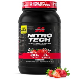 Muscletech Whey Protein Powder (Strawberry, 2.2 Pound) - Nitro-Tech Ultimate Muscle Building Formula with Whey Protein Isolate - 30g of Protein, 3g of Creatine & 6.8g of BCAA - Packaging May Vary