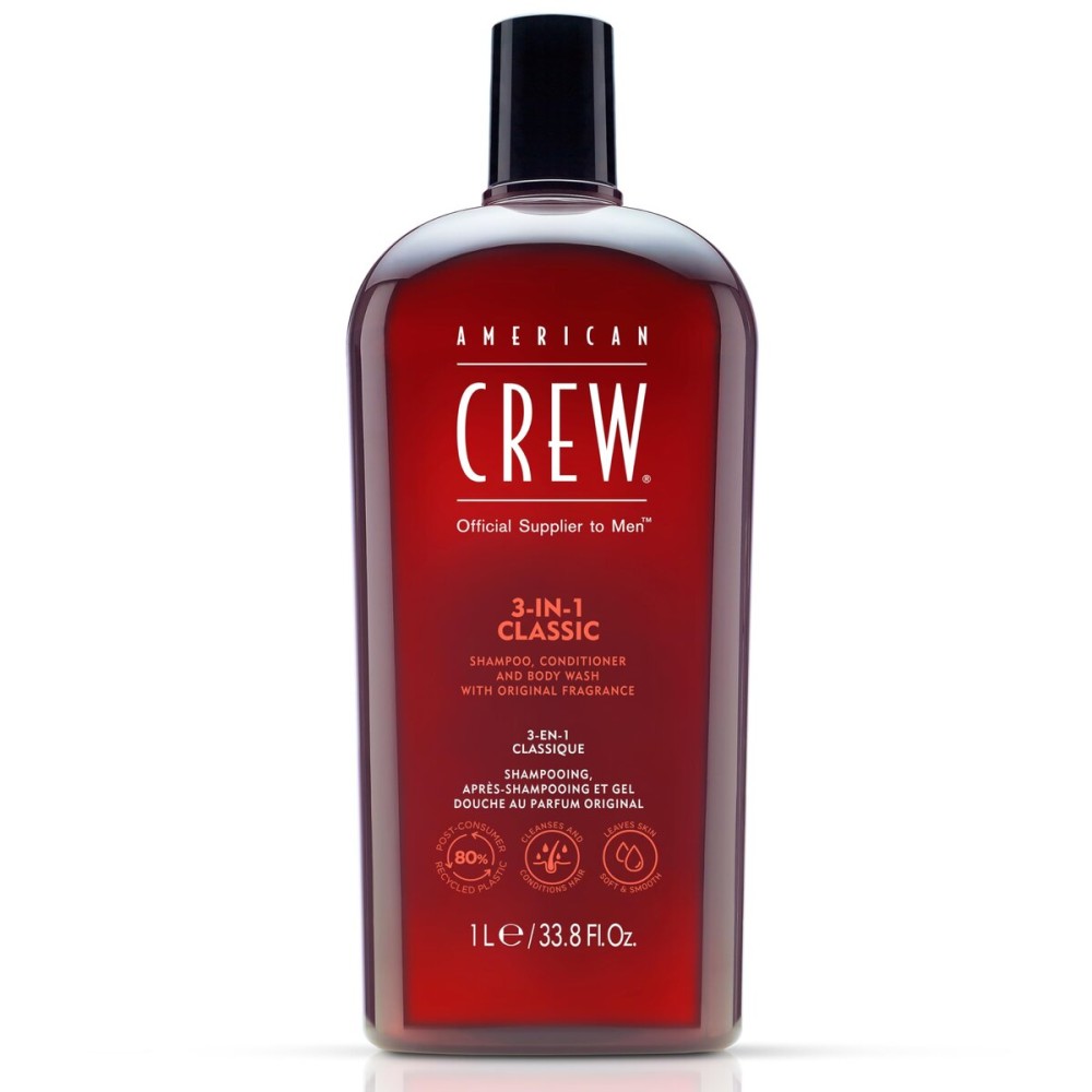 American Crew 3-in-1 Shampoo, Conditioner and Body Wash, Gift for Men, 33.8 fl oz