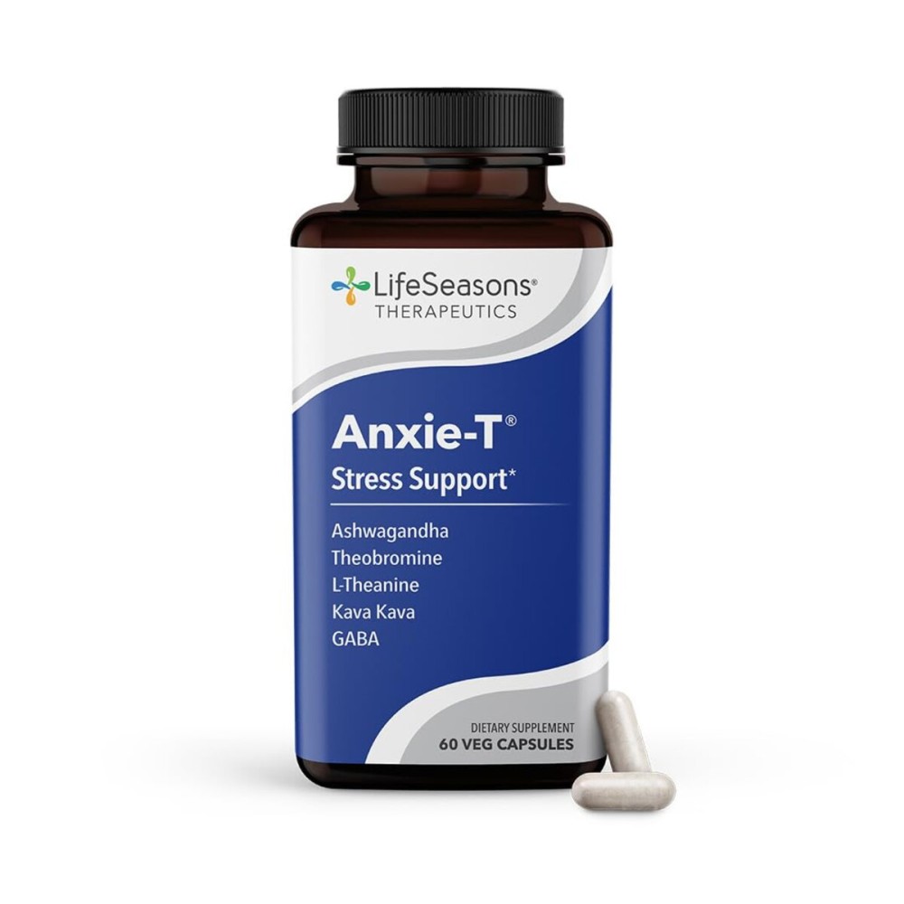 LifeSeasons Anxie-T - Stress Relief Supplement - Supports Mood & Mental Focus - Feel Calm and Relaxed - Eases Tension & Nervousness - Ashwagandha, Kava Kava, GABA & L-Theanine - 60 Capsules