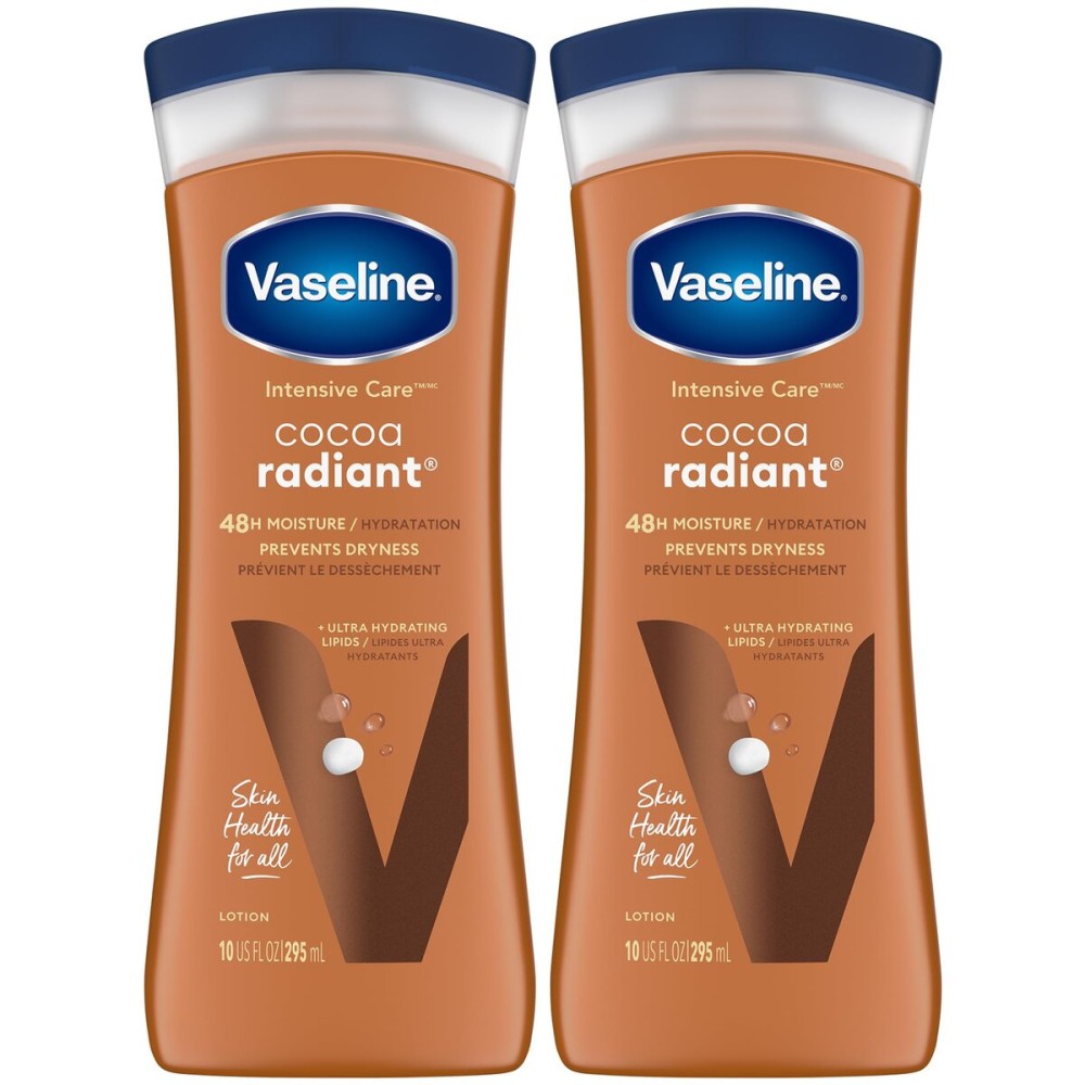 Vaseline Cocoa Radiant 2-Pack - Intensive Care Moisturizing Hand and Body Lotion with Ultra-Hydrating Lipids, Pure Cocoa Butter, 10 Oz Ea
