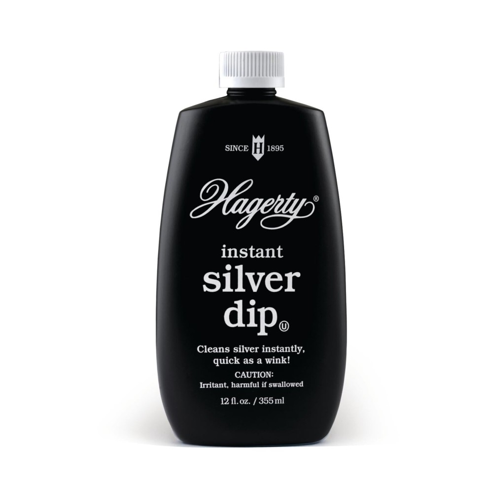 Hagerty Instant Silver Dip - Heavy Tarnish Remover for Silverware, Sterling Jewelry, And All Silver Objects - Fast Acting, Made in USA, Kosher Certified, 12 oz.