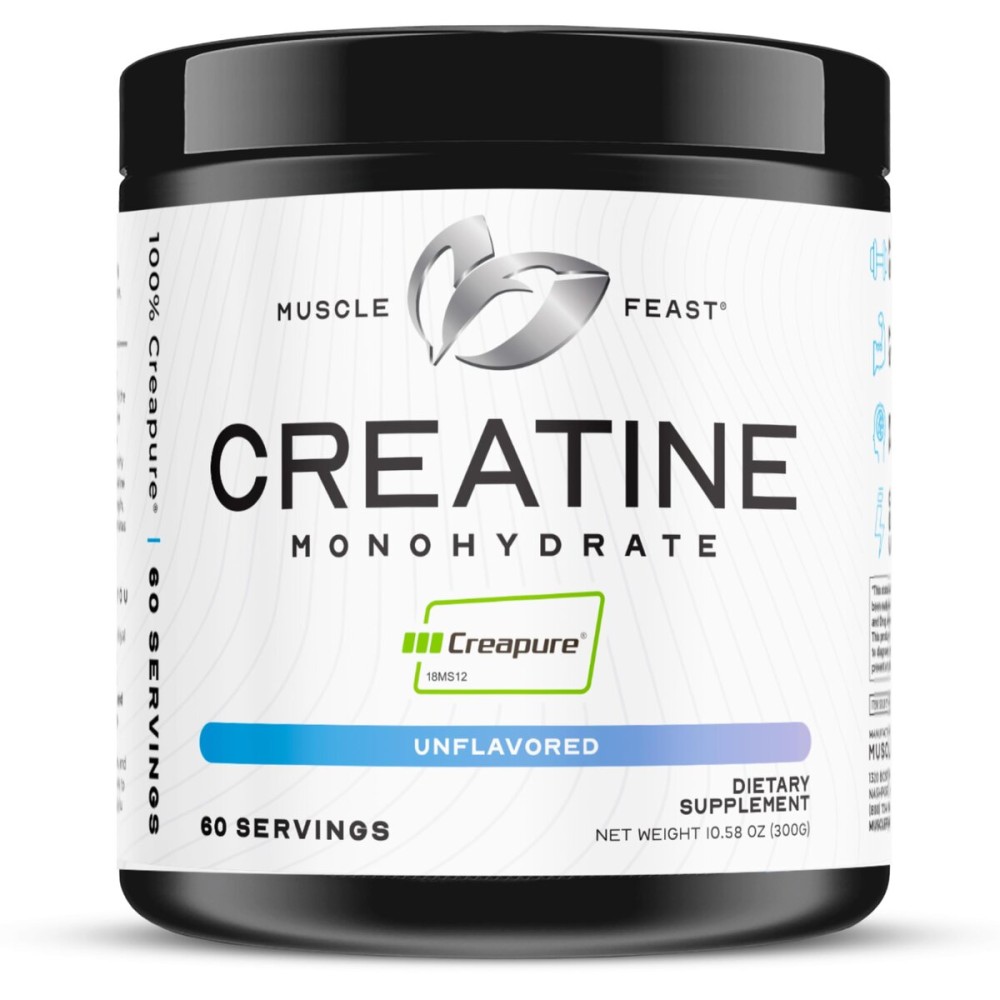 Muscle Feast Creapure Creatine Monohydrate Powder, Vegan Keto Friendly Gluten-Free, Mass Gainer, Muscle Recovery Supplement and Trusted Creatine for Muscle Growth, Creatine Powder, Unflavored, 300g