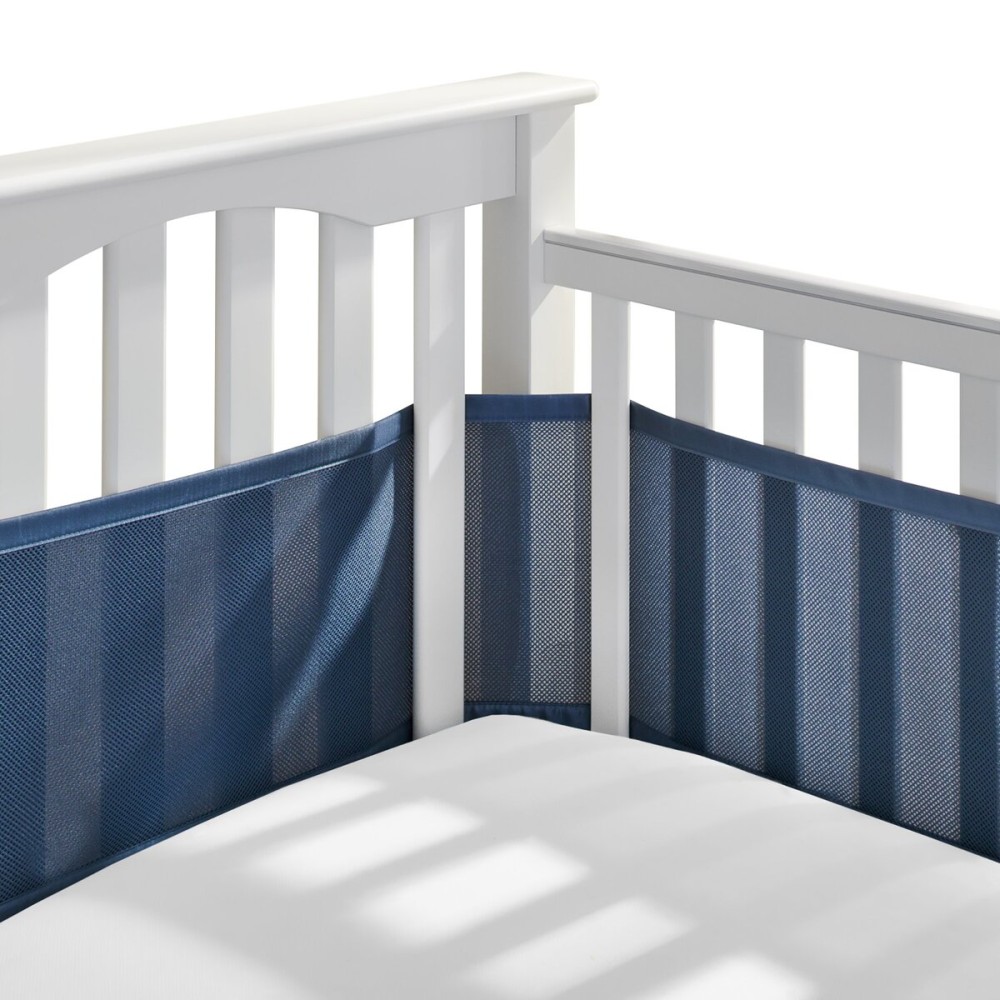 BreathableBaby Breathable Mesh Liner for Full-Size Cribs, Classic 3mm Mesh, Navy (Size 4FS Covers 3 or 4 Sides)