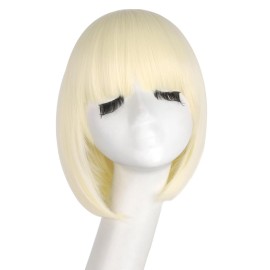 MapofBeauty 12 Inch/30cm Fashion Lady Short Straight Flat Bangs Bob Wig (Light Blonde)