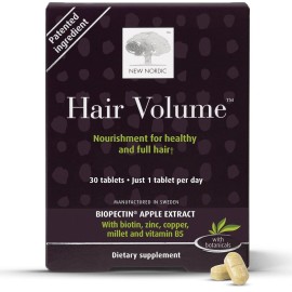 New Nordic Hair Volume Tablets, 3000 mcg Biotin & Biopectin Apple Extract, Hair Vitamins to Support Natural Hair Growth, 30 Count (Pack of 1)