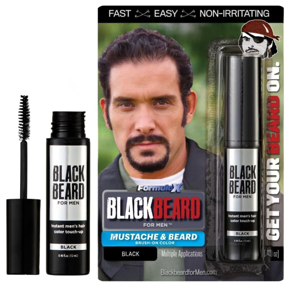 Blackbeard for Men Instant Beard Color - All Day Beard, Mustache, Eyebrow, and Sideburns Color - Temporary, Hypoallergenic Beard Dye Alternative - Up to 45 applications - Black, 1 Pack