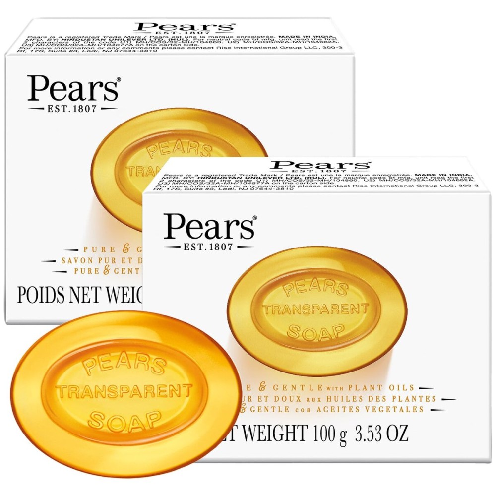 Pears Soap, Pure & Gentle with Natural Oils, 2-Pack - Transparent Amber Glycerin Soap for Pampered, Glowing Skin, 3.53 Oz Ea