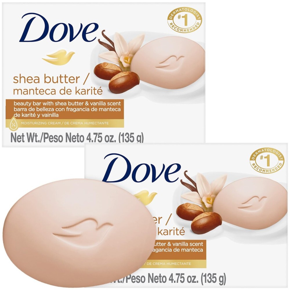 Dove Soap, Shea Butter & Vanilla, 2-Pack - Pampering Beauty Bar, 3-in-1 Face, Body, and Hand Soap Bar, 4.75 Oz Ea