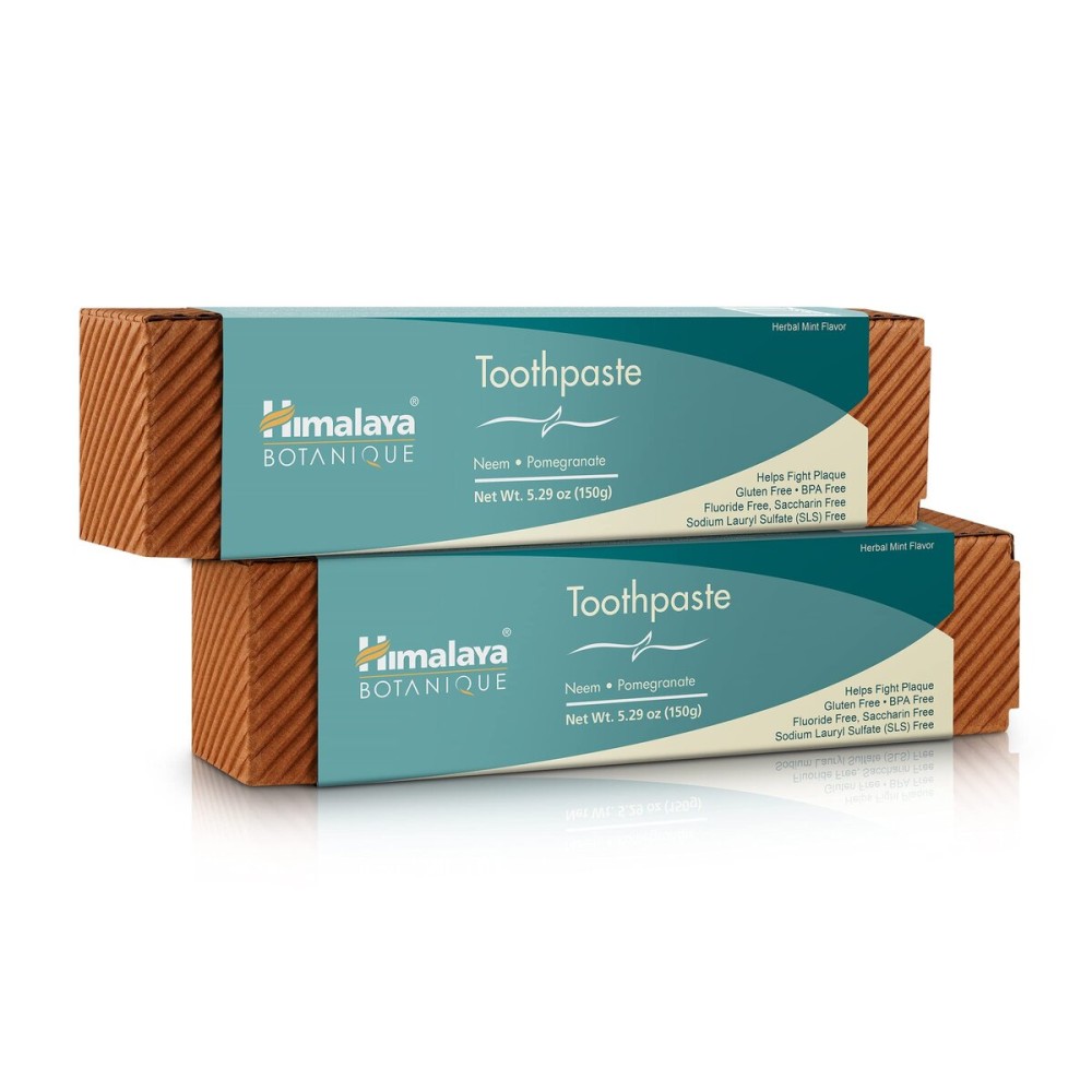 Himalaya Botanique Original Neem & Pomegranate Botanical Toothpaste, Fights Plaque, Brightens Teeth, Fluoride Free, No Artificial Flavors, SLS Free, Cruelty Free, Foaming, Mint Flavor, 5.29 Oz, 2 Pack