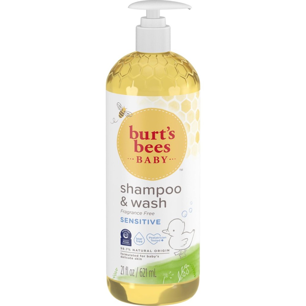 Burt\'s Bees Baby Sensitive Shampoo and Wash, Fragrance Free, Tear Free, Pediatrician Tested, 98.7% Natural Origin, 21 Fluid Ounces
