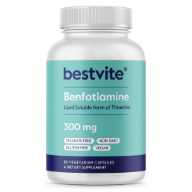 Benfotiamine 300mg (60 Vegetarian Capsules) No Stearates - No Silicon Dioxide - Vegan - Non GMO - Gluten Free