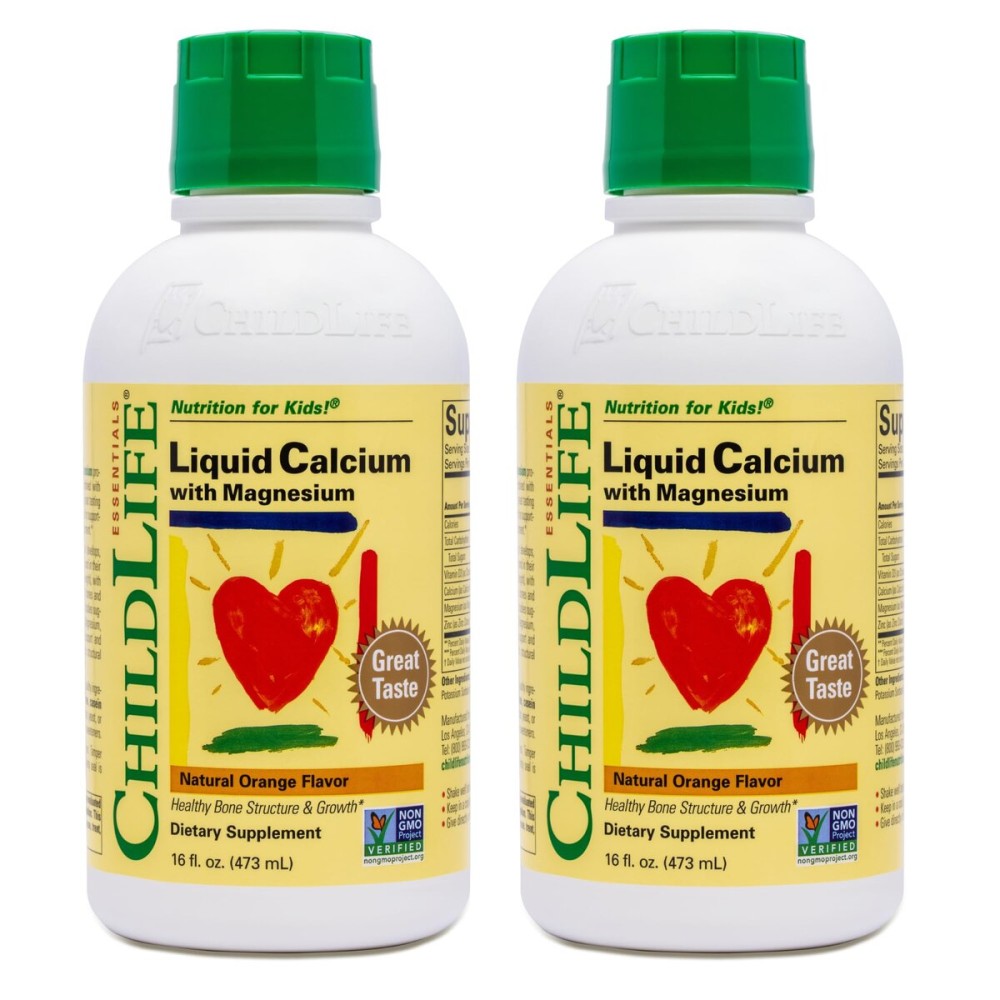 ChildLife Essentials Liquid Calcium Supplement for Kids - Baby Calcium with Magnesium, Zinc, and Vitamin D3 - Orange Flavor, 16 fl oz (2 Pack)