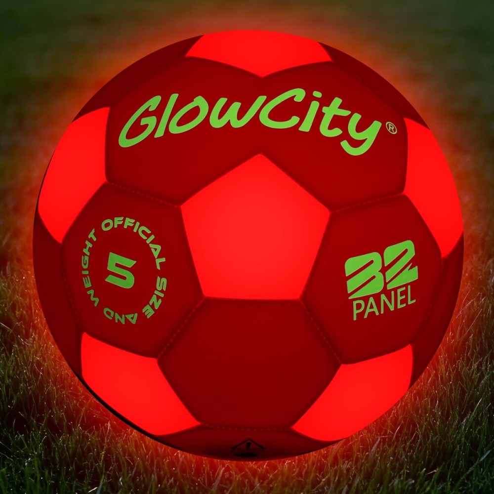 GlowCity Glow in The Dark Soccer Ball | Light Up Indoor/Outdoor Soccer Ball with 2 LED Lights | Pre-Installed Batteries | Fun Gift for Teens