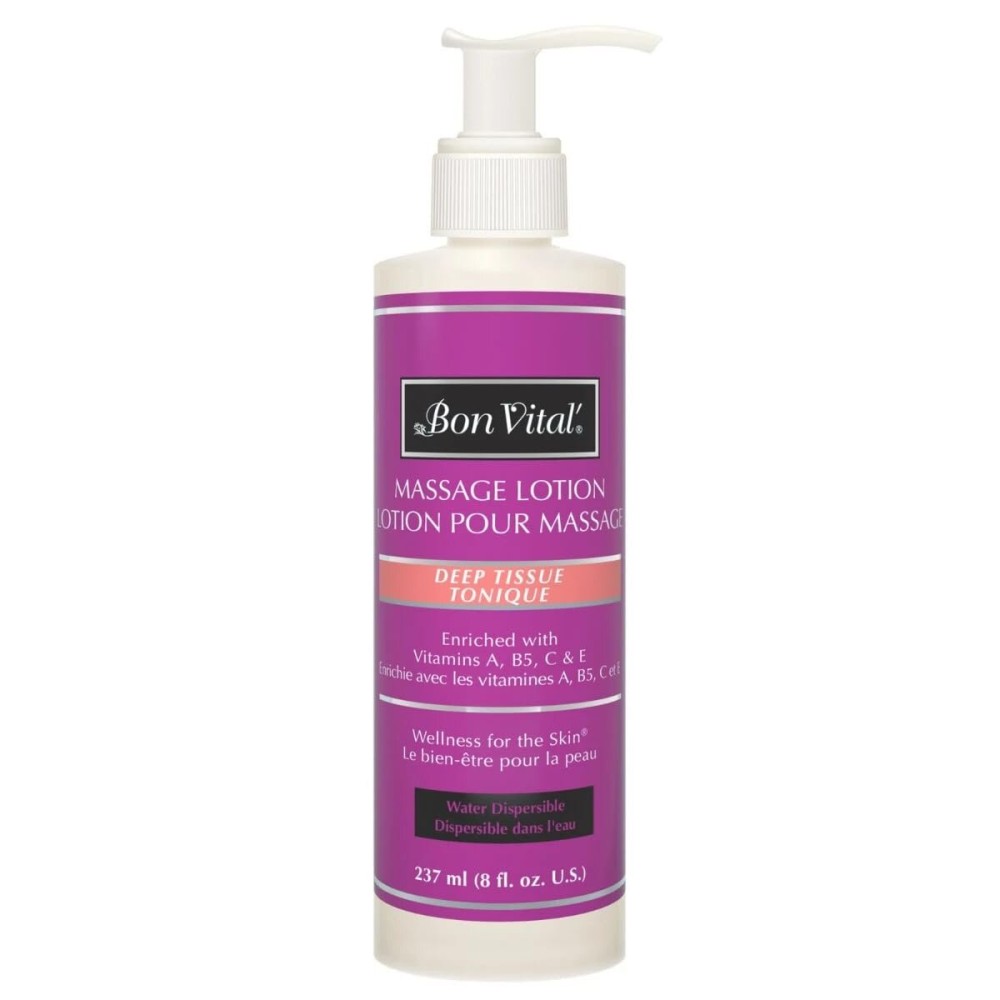 Bon Vital\' Deep Tissue Massage Lotion, 8 Oz, Professional-Grade Moisturizing Lotion for Deep Tissue Therapy, Non-Greasy Skin Softening Formula, Muscle Relaxation, Unscented