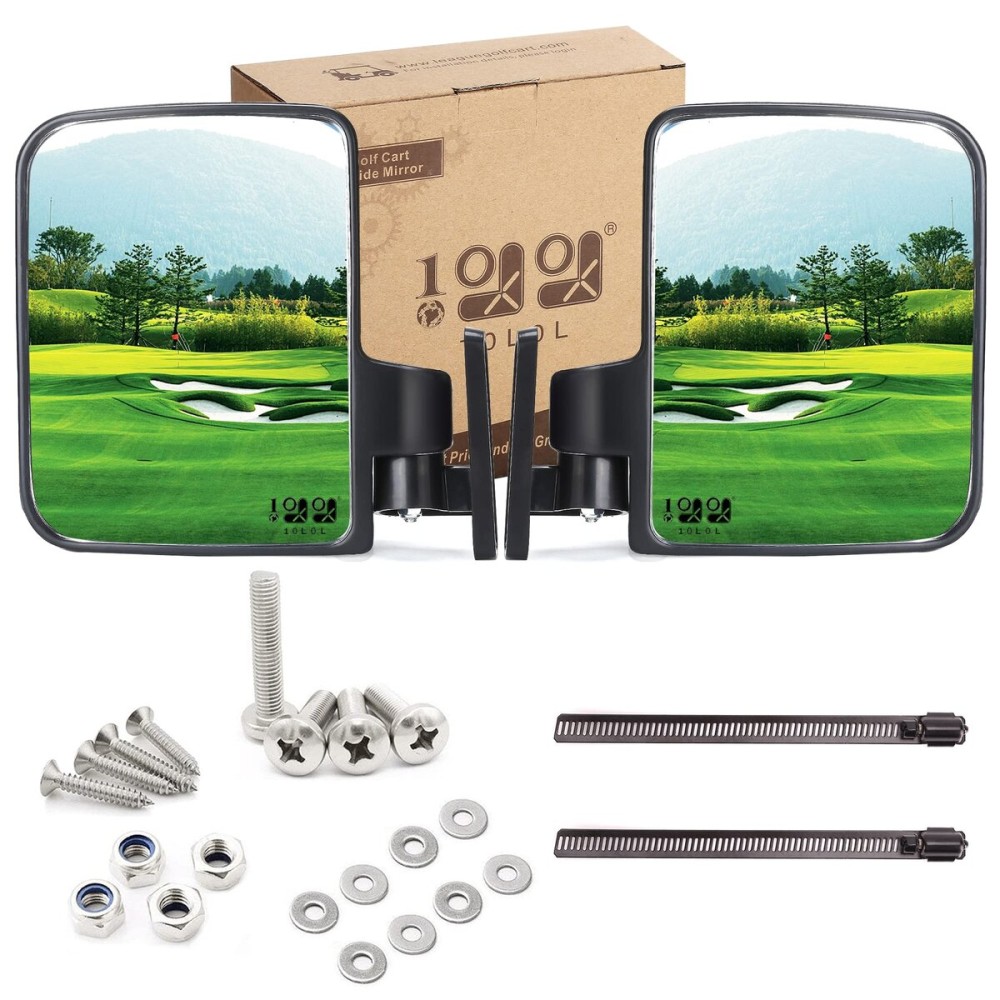 10L0L Golf Cart Side Mirrors Compatible with Yamaha Club Car EZ-GO and Others Round or Square Tube Golf Cart Roof Bracket, No-drilling Required