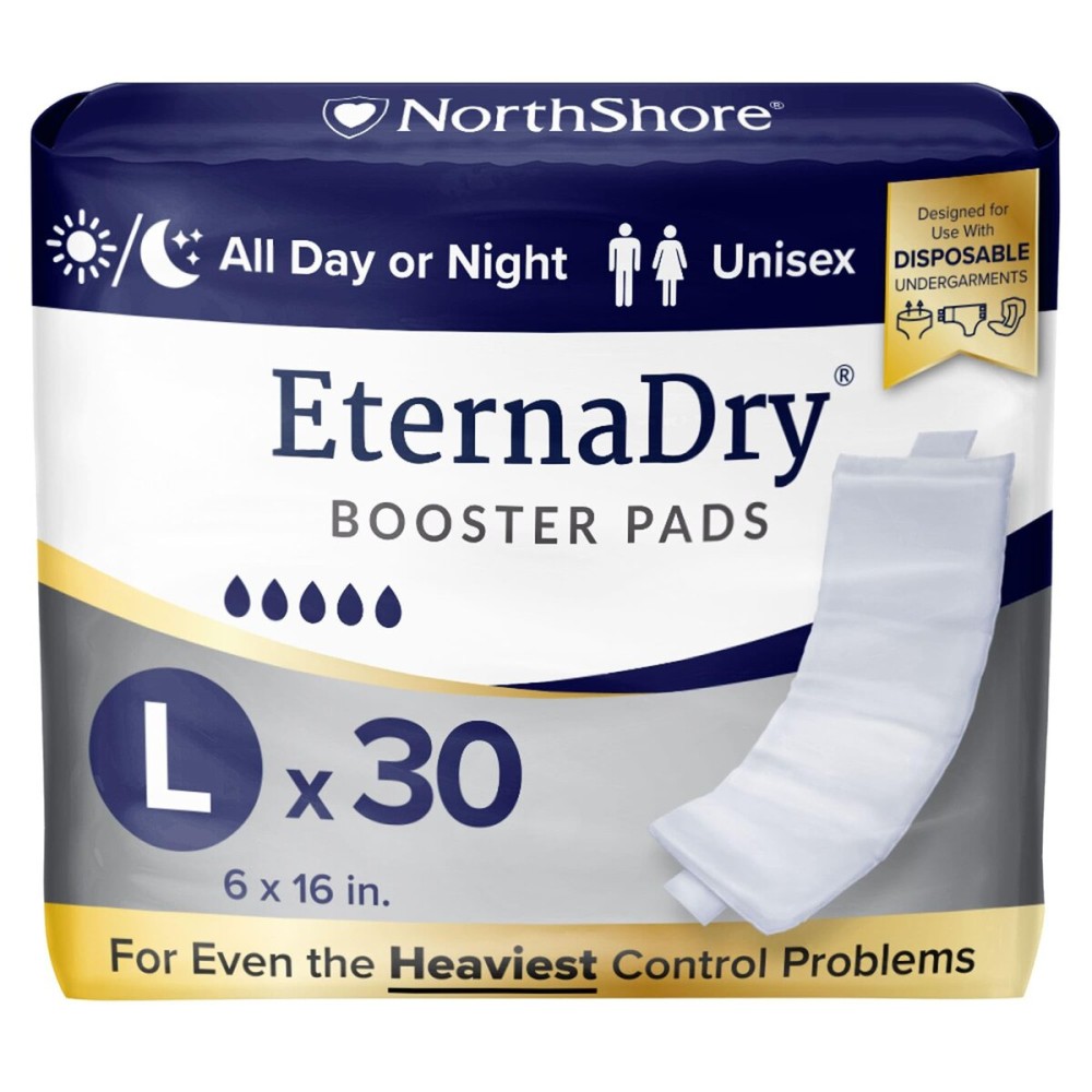 NorthShore EternaDry Booster Pads for Men and Women with Adhesive, Large, Pack/30