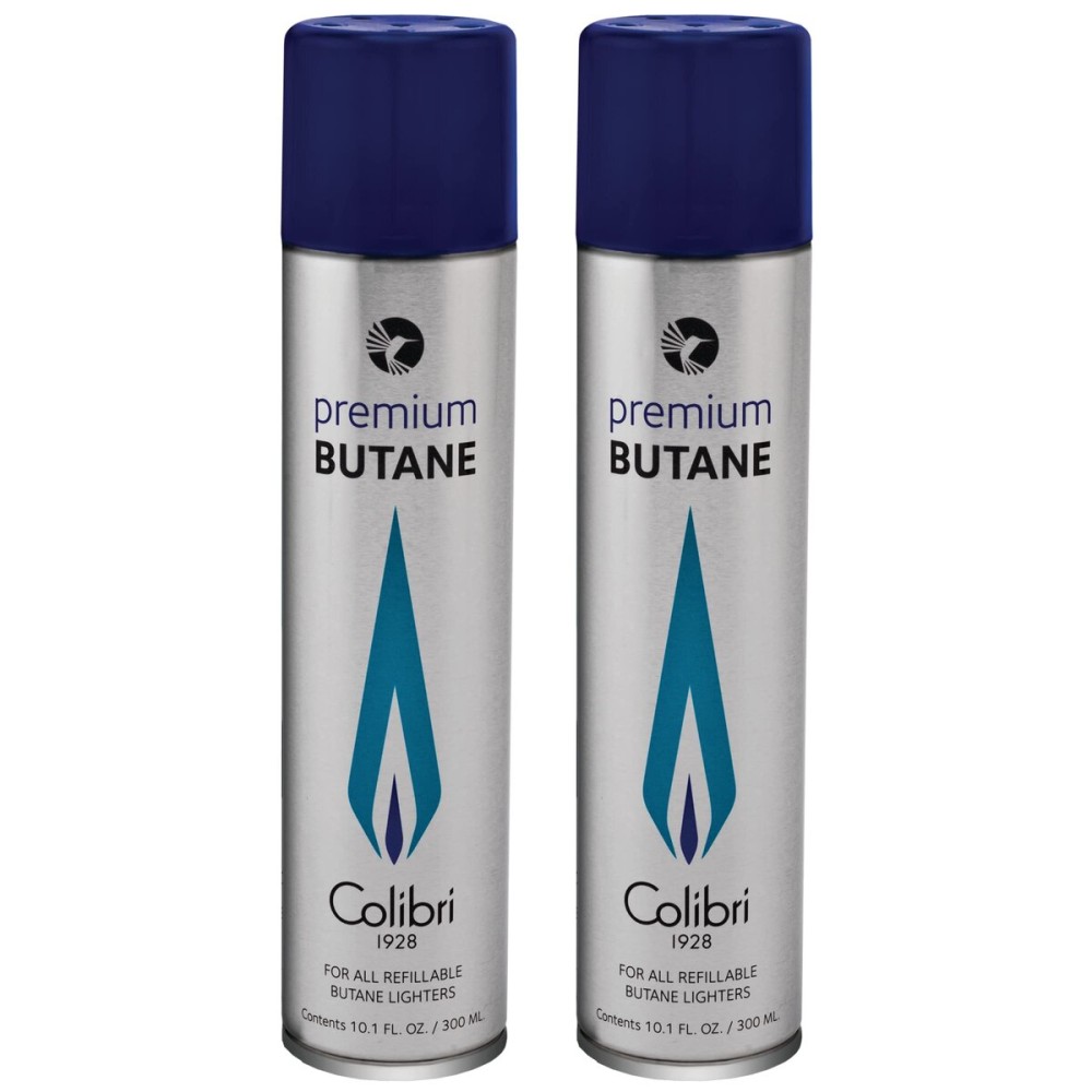 Colibri Premium Butane Fuel Refill for Lighters, 300ml (10.1fl oz) Cans, Pack of 2, Butane Torch Replacement Canisters, 99.999% Pure Butane Refill Fluid for Lighters