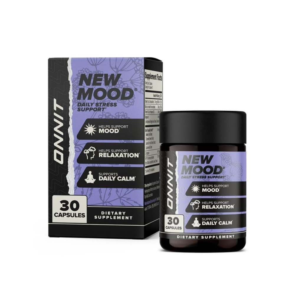 ONNIT New Mood Daily Stress Support Capsules, IGEN Non-GMO Tested, Sleep and Mood Support Supplement for Men and Women, Daily Stress Management Capsules, 30 Count