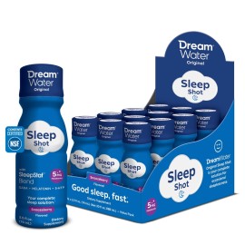Dream Water Sleep Aid Supplement Drink, Sleep Aids for Adults, Melatonin 5mg, GABA, 5-HTP; Zero Sugar, Natural Flavors, No Added Colors, 2.5 oz Liquid Sleep Shots, Snoozeberry Flavor, 12-Count