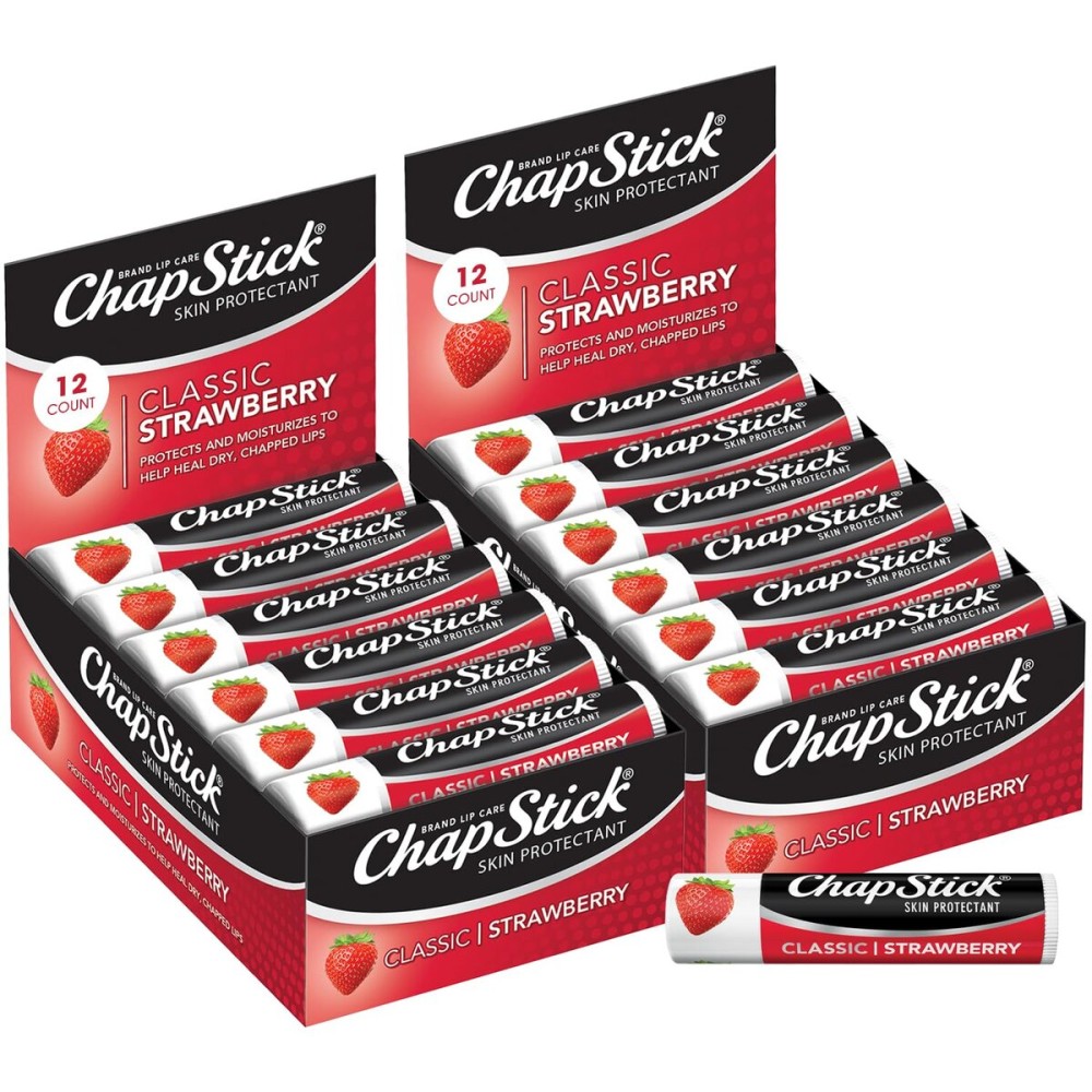 ChapStick Bulk Classic Strawberry Lip Balm, 24-Count - Tinted Lip Moisturizer, Juicy & Sweet, 0.15 Oz Ea