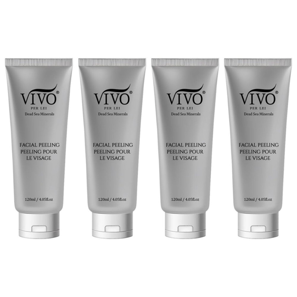 Vivo Per Lei Facial Peeling Gel - Helps Address Dead Skin Buildup - Gentle Exfoliating Gel for Rough, Dry, Sensitive or Mature Skin - Face and Body Scrub - Non Abrasive - 4.05 Fl. Oz. - Pack of 4
