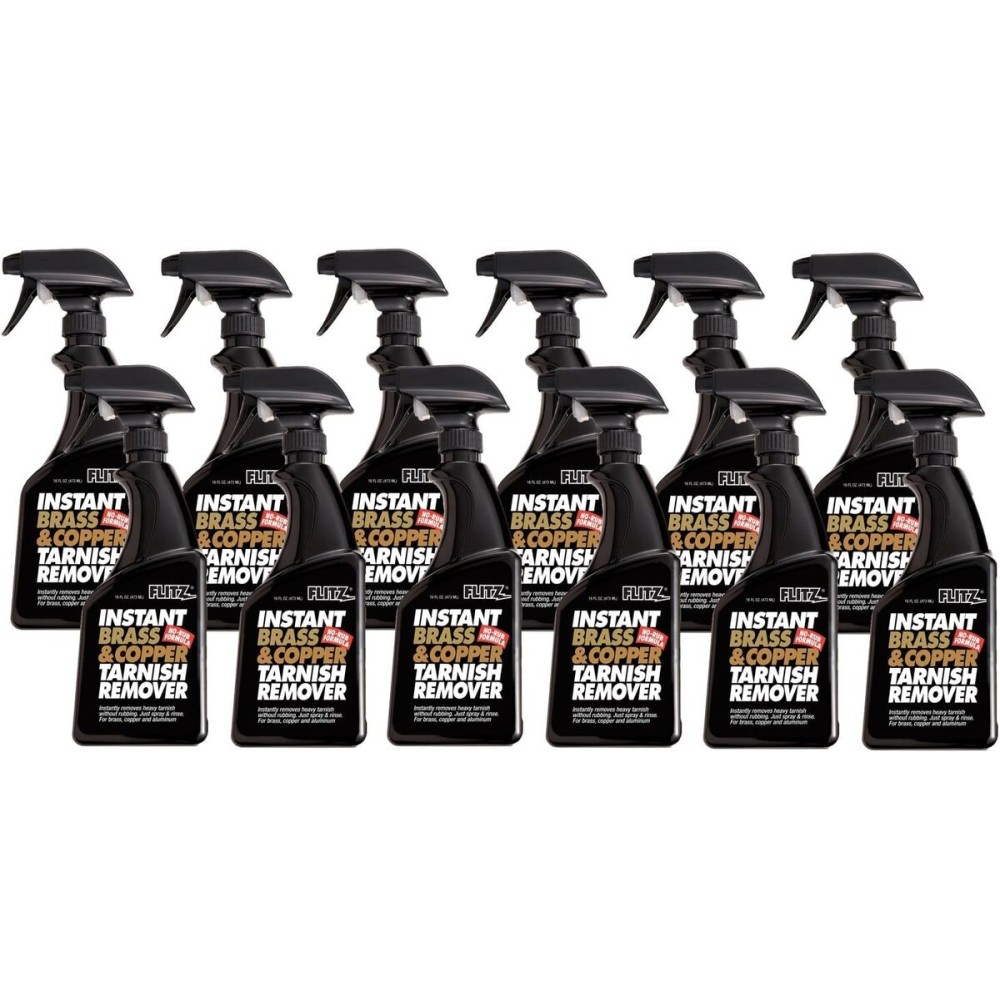 Flitz Instant Brass and Copper Tarnish Remover - 16oz Bottle of USA-Made Organic Rust Remover Spray (No-Rub) - Removes Stains & Oxidation from Glass & Aluminum - Brass Cleaners That Work (12 Pack)