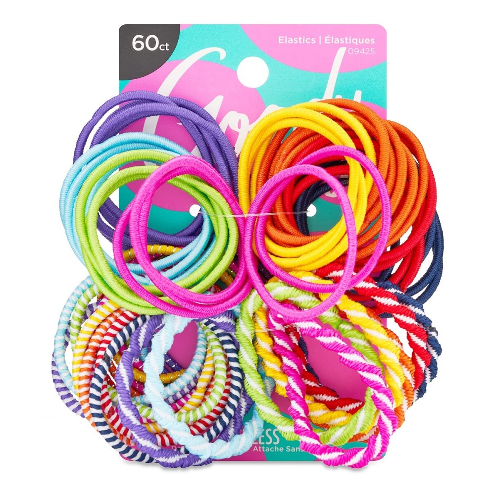 Goody Kids Ouchless Hair Elastics, 60 Ct Assorted Colors, Perfect Stocking Stuffer & Holiday Gift for Girls & Boys, No Pull or Breakage, Tangle-Free Hold for Fine Hair, Long-Lasting Ponytail Holders