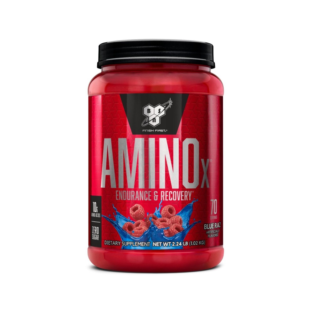 BSN Amino X Muscle Recovery & Endurance Powder with BCAAs, 10 Grams of Amino Acids, Keto Friendly, Caffeine-Free, Support Endurance, Zero Sugar, Blue Raz, 70 servings, 35.84 Ounce (Packaging May Vary)