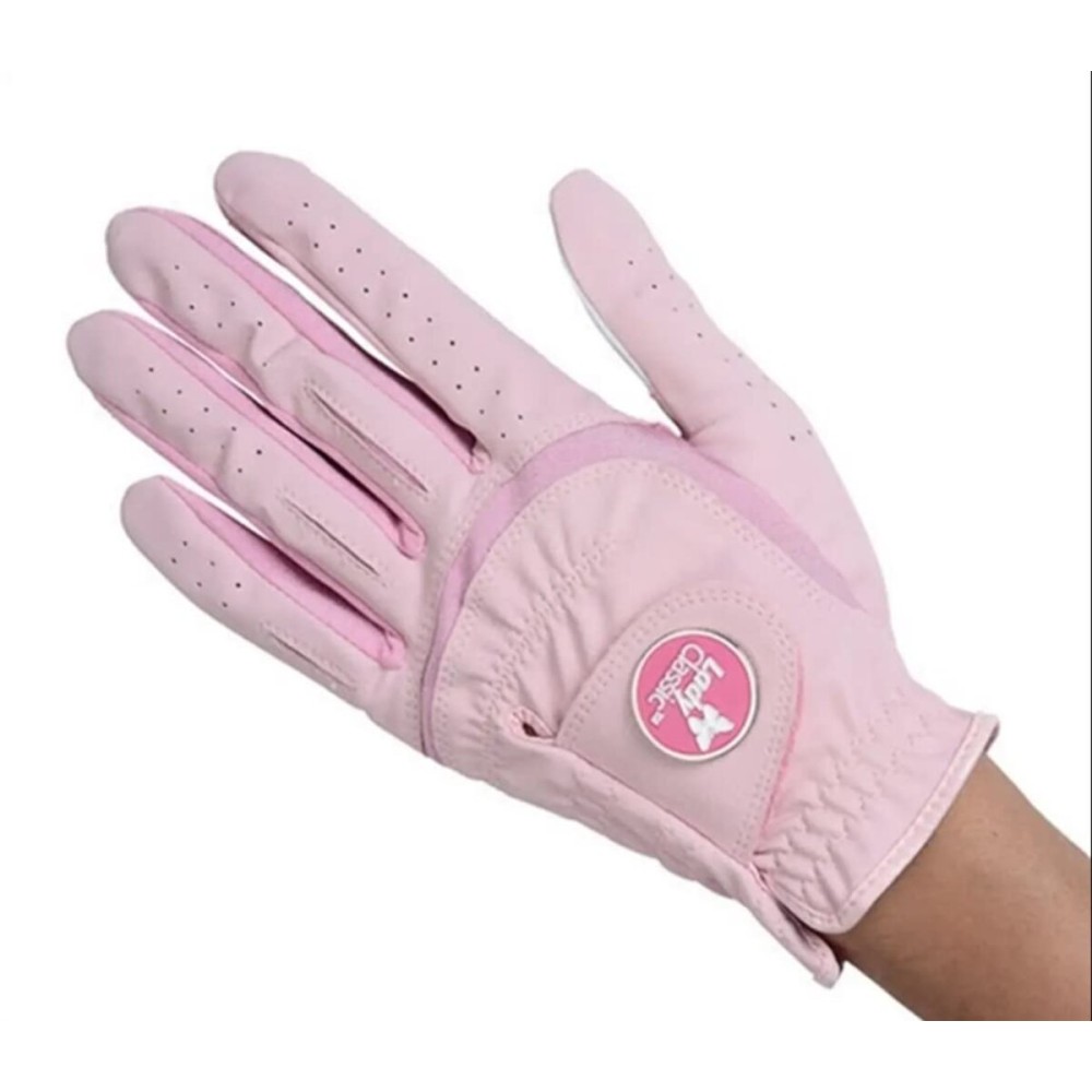 Lady Classic Soft Flex Golf Glove for Women with Magnetic Ball Marker | Comfortable Grip, Removable Marker, Soft Leather Palm Patch - Stylish & Flexible Ladies Golf Glove (Pink/Left Hand/Small)
