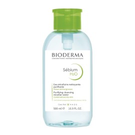 Bioderma Sbium H2O Micellar Water Pump, Cleansing and Makeup Removing Gentle Face Cleanser for Combination to Oily Skin, 16.9 Fl Oz