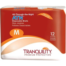 Tranquility Premium ATN Disposable Briefs with Tabs, Overnight Protection Superabsorbent Core for Leak-Free and Full-Fit Comfort, Medium 48ct Case