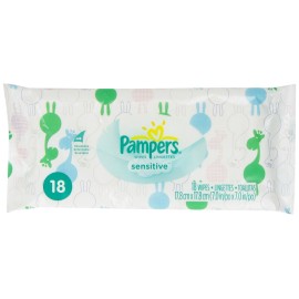 Pampers Sensitive Wipes Convenience Pack 18 Count (Pack of 24)
