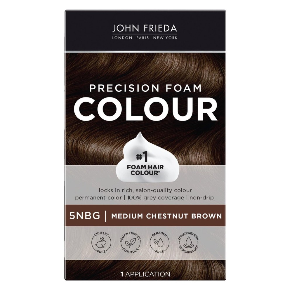 John Frieda Precision Foam Colour, Medium Chestnut Brown 5NBG, Full-coverage Hair Color Kit, Anti-Fade Gray Coverage, Deep Color Saturation Hair Dye, 1 Application