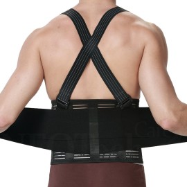 NeoTech Care Back Brace with Suspenders for Work - Industrial Lifting Safety, Elastic Compression, Hook & Loop Closure (Black, Size XL)