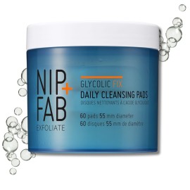 Nip+Fab Glycolic Acid Fix Daily Cleansing Pads for Face with Hyaluronic Acid, Witch Hazel, Exfoliating Resurfacing AHA Facial Cleanser for Exfoliation Even Skin Tone Brighten Skin, 60 Pads