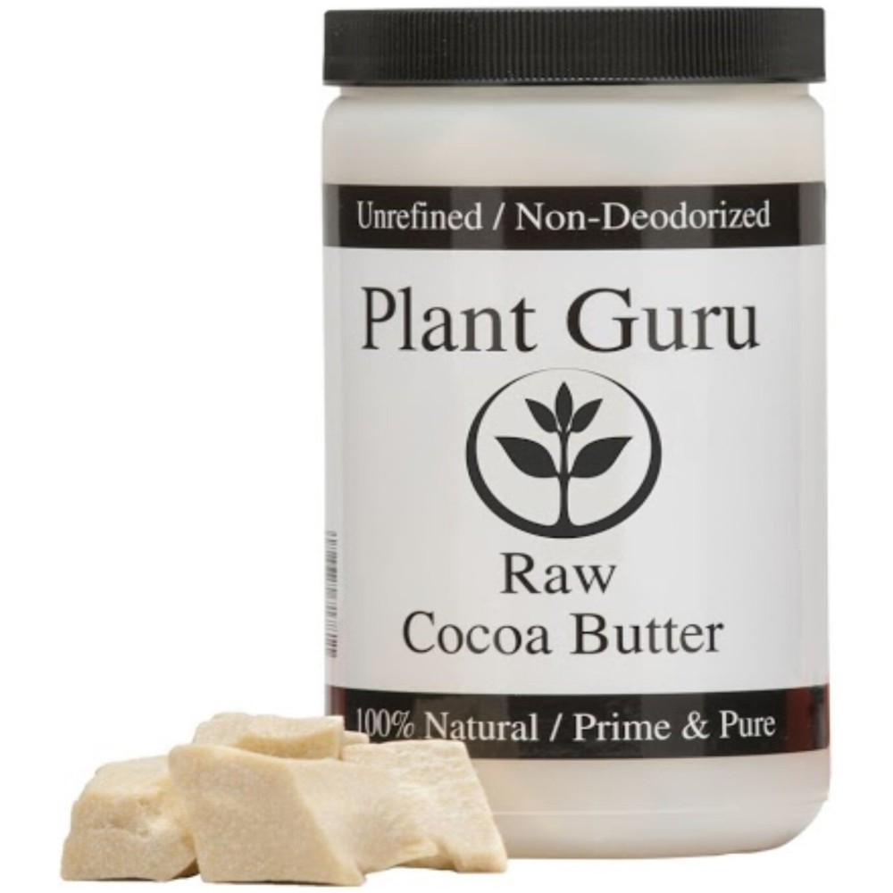 Plant Guru Raw Cocoa Butter 16 oz. / 1 lb. 100% Pure Unrefined FOOD GRADE Arriba Nacional Cacao Bean, Bulk Rich Chocolate Aroma For Lip Balms, Stretch Marks, DIY Base For Body Butters & Soap Making