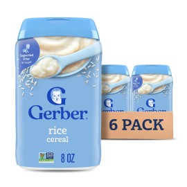 Gerber Stage 1 Baby Food, Baby Rice Cereal, Iron, Zinc & Vitamin B12, Infant Cereal, 6-Pack