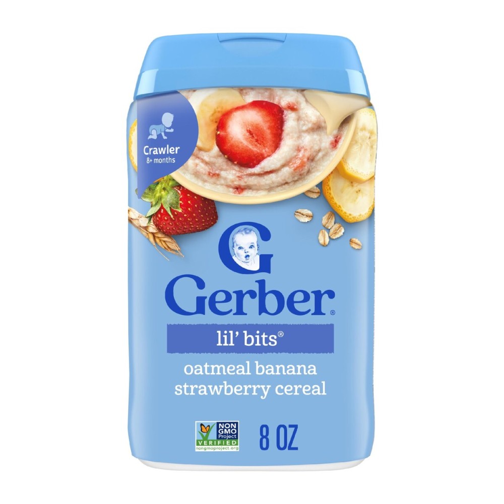 Gerber Stage 3 Baby Food, Oatmeal Banana Strawberry Cereal, Whole Grains, Iron, Baby Oatmeal Cereal, 6-Pack