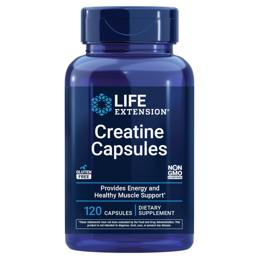 Life Extension Creatine Capsules - Creatine Monohydrate - Promotes Strength, Lean Muscle, Healthy Endurance - Non-GMO, Gluten-Free - 120 Capsules