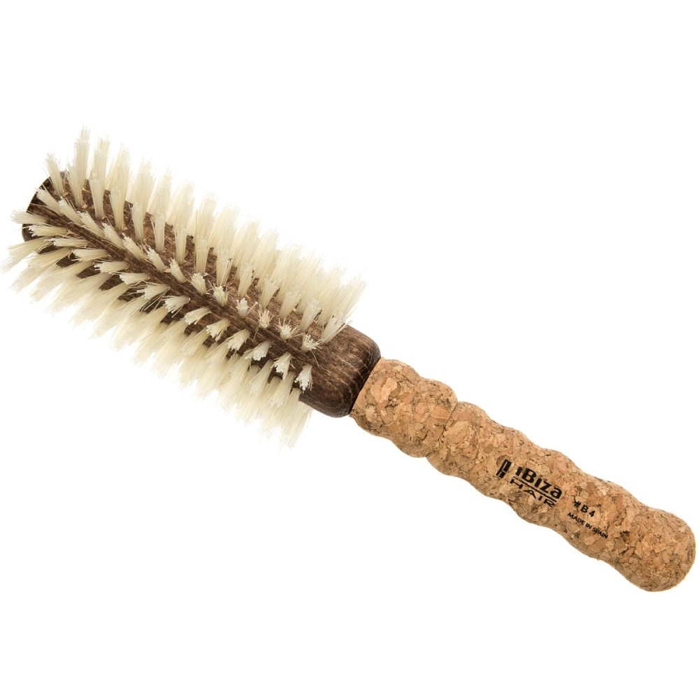 Ibiza Hair Boar Bristle Round Brush (B4-65mm) | Blonde Bristles & Cork Handle | Ideal for Color Treated Tresses | Crown Volume | Adds Shine & Texture for Medium to Long Styles