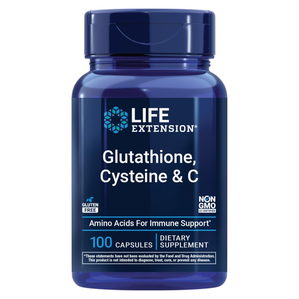 Life Extension Glutathione, Cysteine & C, 500 mg of Vitamin C, Powerful antioxidant Supplement to Support Liver Health, Gluten-Free, Non-GMO, 100 Capsules