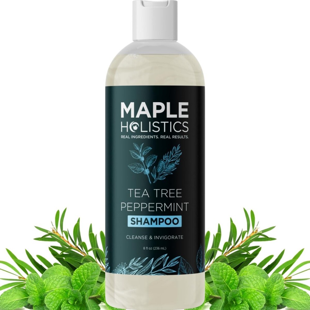 Rosemary Tea Tree Mint Shampoo - Clarifying Shampoo for Build Up and Flakes with Deep Cleansing Peppermint Oil and Tea Tree Essential Oil for Dry Scalp Treatment - Paraben & Sulfate Free (8oz)