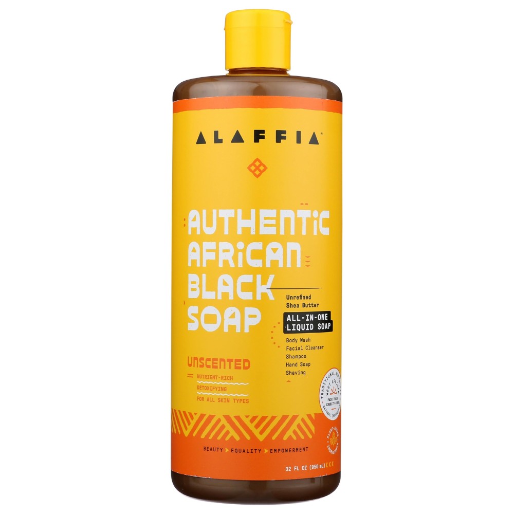 Alaffia Authentic African Black Soap Variety 2-Pack -All-In-One Liquid Soap, Travel-Size Eucalyptus Tea Tree+Full-Size Unscented Body Wash, Face Wash, Shampoo, Shaving Soap