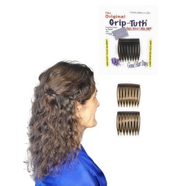 Good Hair Days Grip-Tuth Combs - 1 1/2 Side Combs, For All Types Of Hair, Decorative & Styling Women Accessories - Tortoise Shell, Set Of 2