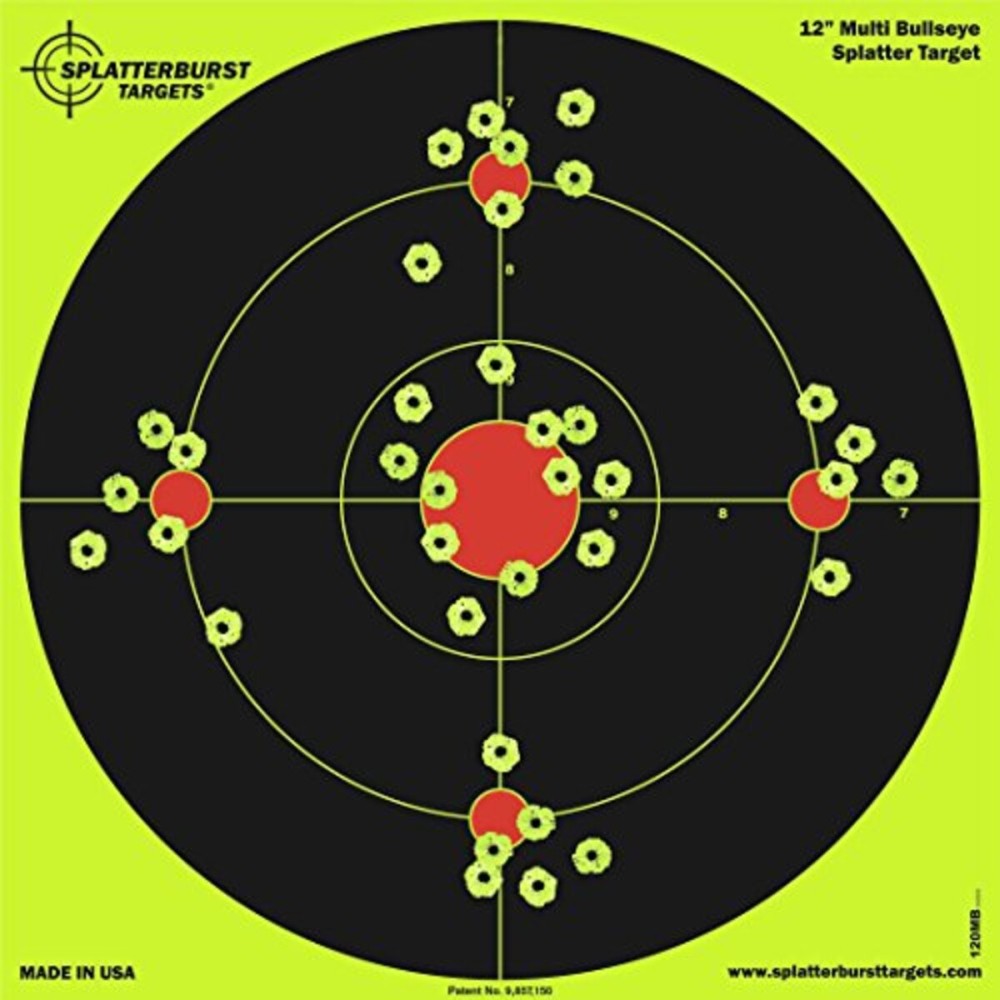 Splatterburst Targets - 12 inch Multi-Bullseye Splatter Target - Easily See Your Shots Burst Bright Fluorescent Yellow Upon Impact - Made in USA (10 Pack)