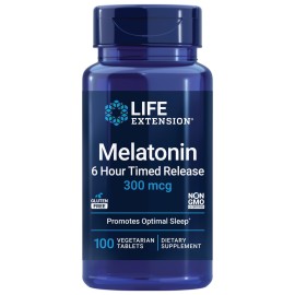 Life Extension Melatonin 6 Hour Timed Release, 300 mcg, Extended-Release Formula for Gentle Sleep Support, Healthy circadian Rhythms, Cellular Defense, Gluten-Free, Non-GMO, Vegetarian, 100 Tablets
