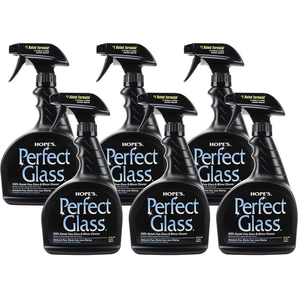 HOPE\'S Perfect Glass Cleaner Spray, Streak-Free, Ammonia-Free Window, Mirror, Screen, Tinted Glass, and Shower Door Cleaner, Indoor and Outdoor Glass Surfaces, 32 Fl Oz, Pack of 6