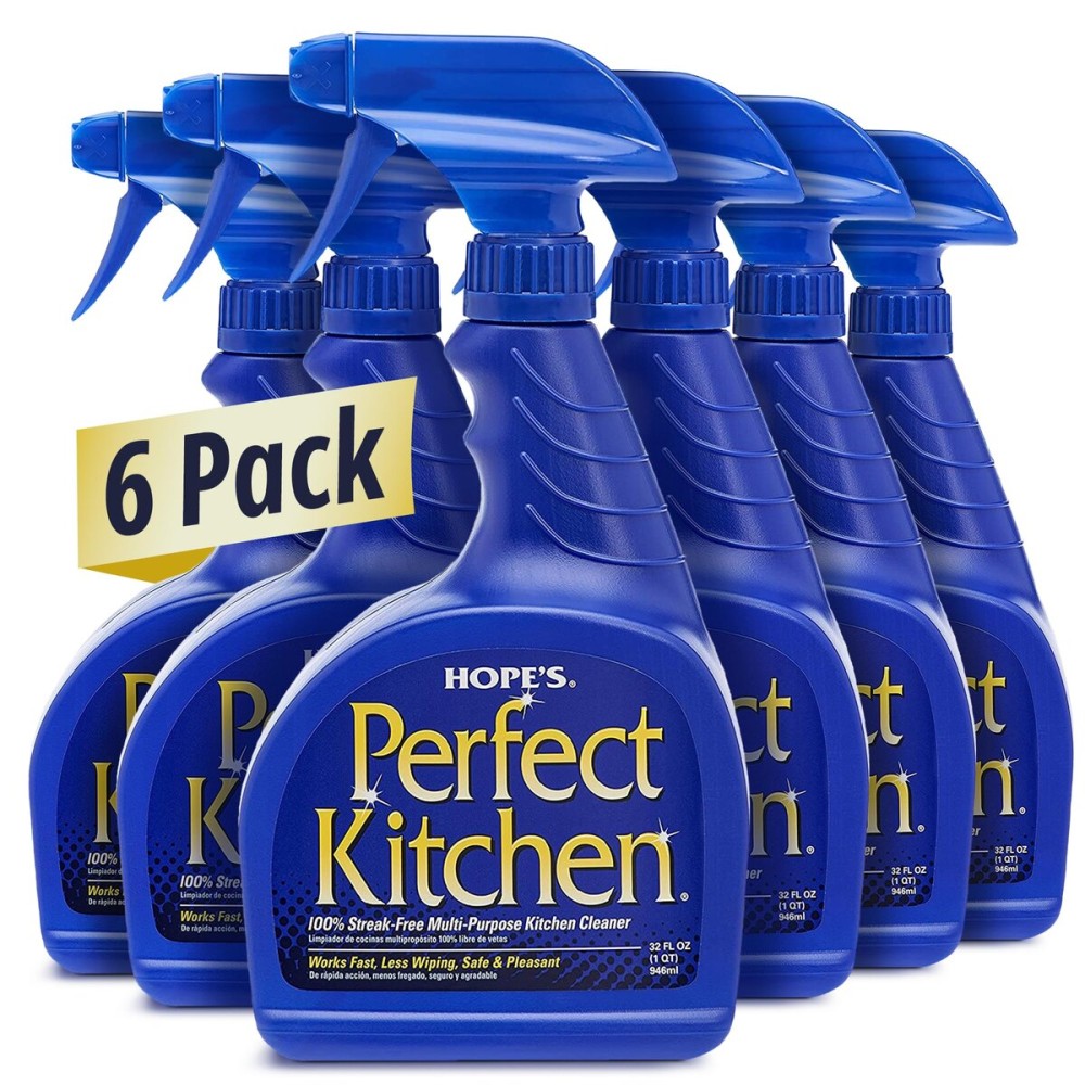 HOPE\'S Perfect Kitchen Cleaner Spray - 32 Oz No-Residue All Purpose Cleaning Spray - Multisurface Degreaser for Counters, Stoves, Microwaves, and More - Pet and Home Safe - Pack of 6