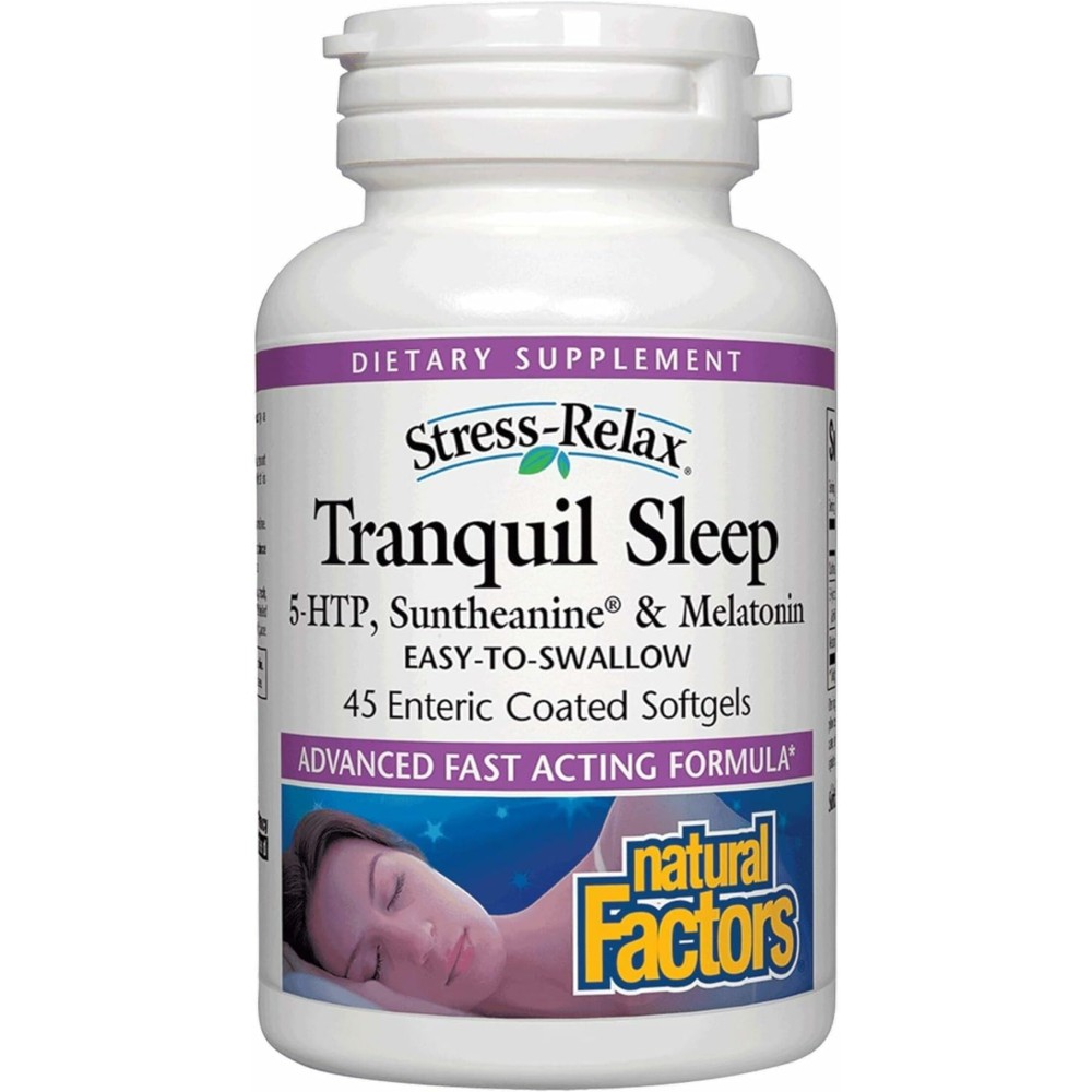 Stress-Relax Tranquil Sleep by Natural Factors, Sleep Aid with Suntheanine L-Theanine, 5-HTP, Melatonin, 45 Softgels